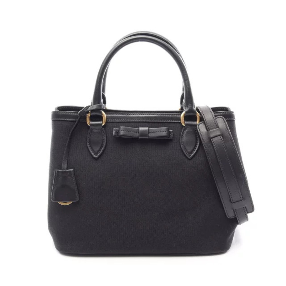 Prada JACQUARD Handbag Canvas Leather Black